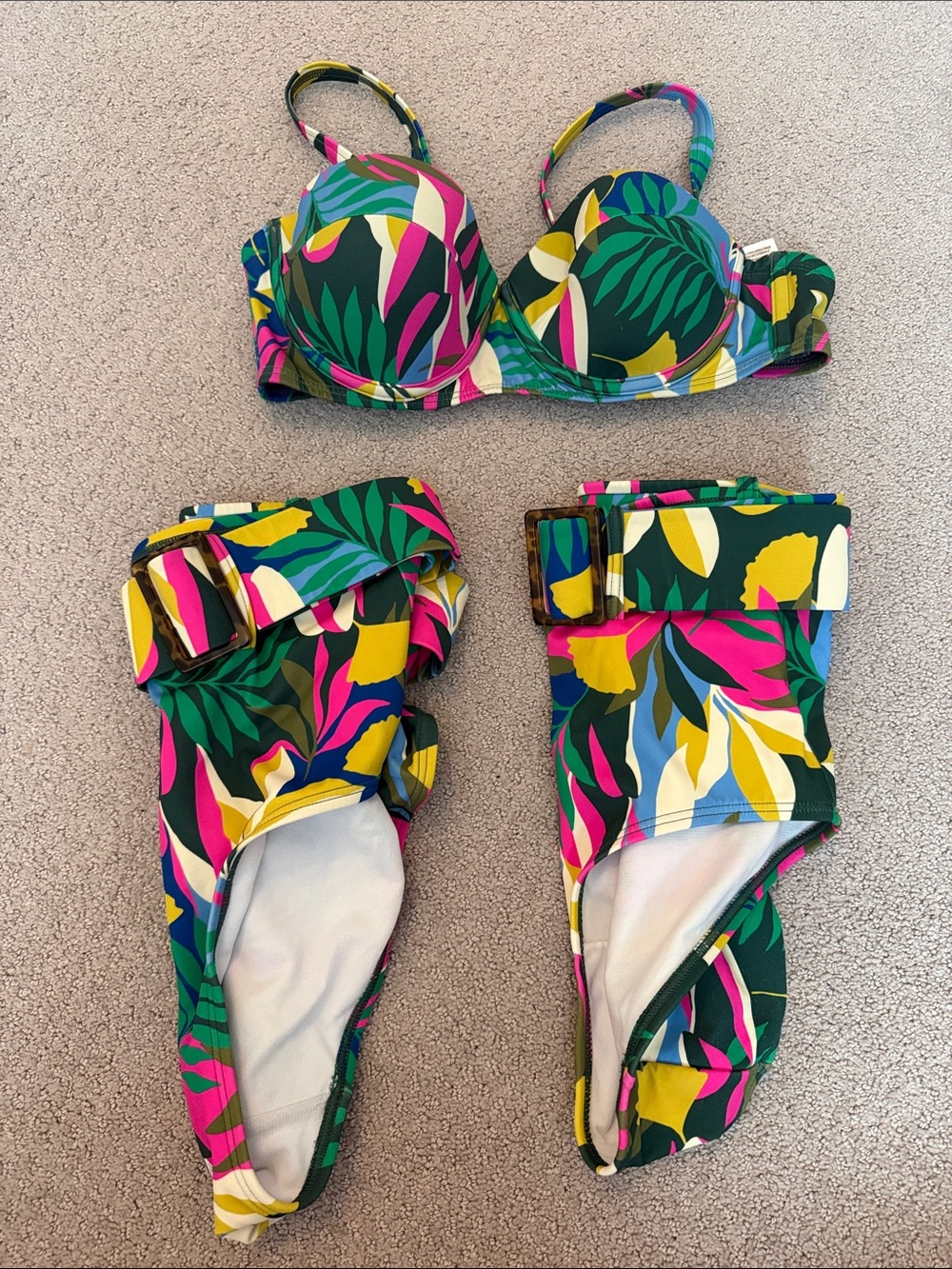 Boden Women’s Tropical Leaf High-Waist Bikini Set (Top & 2 Bottoms) 32B & Sz4/6